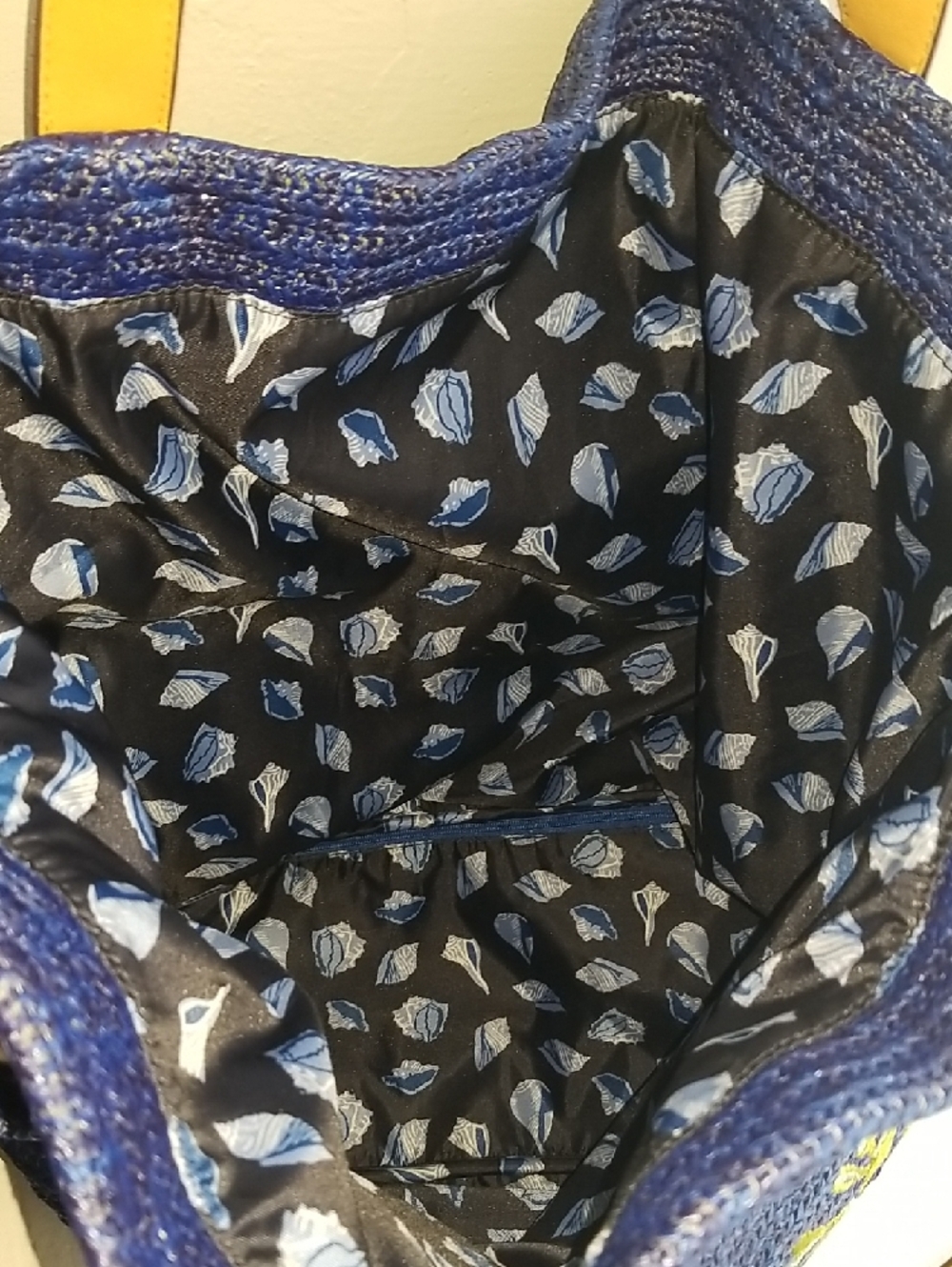Vera Bradley Navy Blue Embroidered Sea Turtle Tote with Tan Straps - Picture 7 of 9